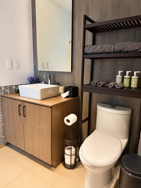 Bathroom vanity and shelving