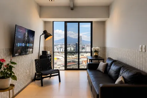Living room with views of Puebla City and La Malinche