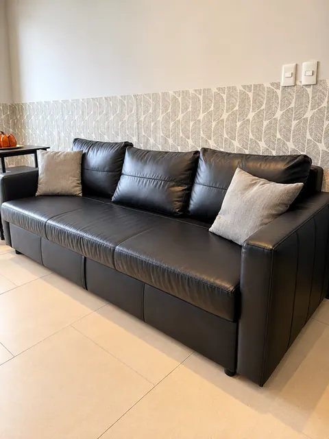 Black leather sofa bed